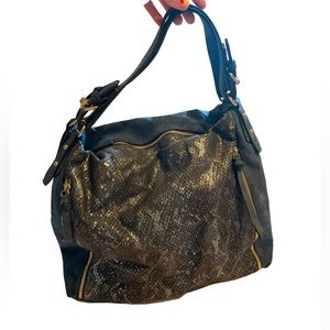 Urban Expressions Blue Vegan Suede Snakeskin Metallic Shoulder Bag